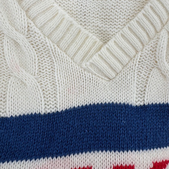 Reebok Vintage Cable Knit Sweater Vest White Blue Red Stripe V Neck Women's S/M - Picture 8 of 9